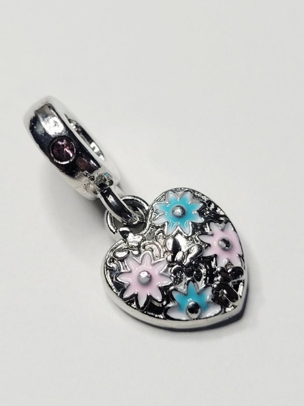 NWT Silver Pink And Blue Pastel Heart Dangle Charm For Pandora Charm Bracelets - Picture 3 of 5